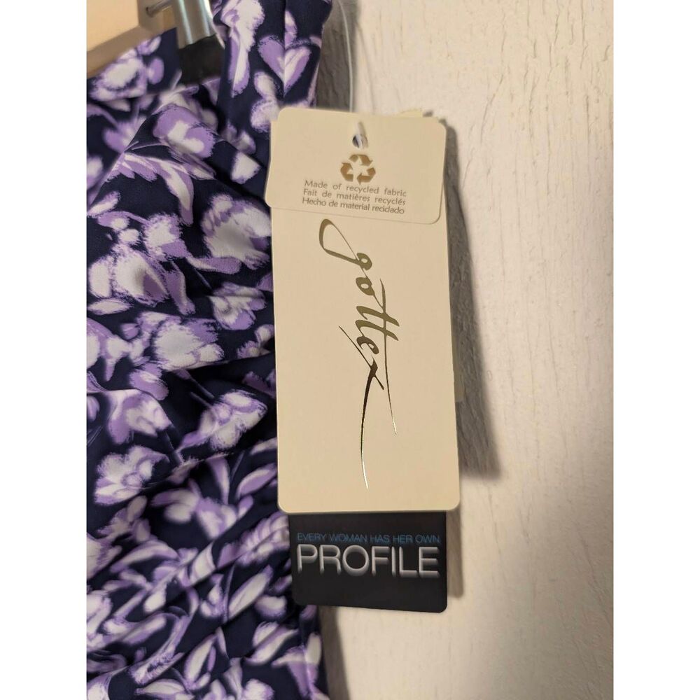 Gottex one-piece women's swimsuit navy purple floral size 14 new with tags! - Picture 5 of 8